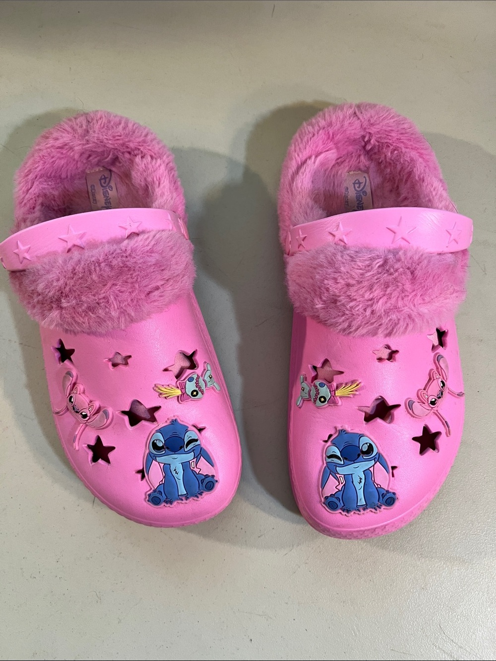 Disney Pink Lilo & Stitch Fuzzy-Lined Kids Slip-On Clogs
